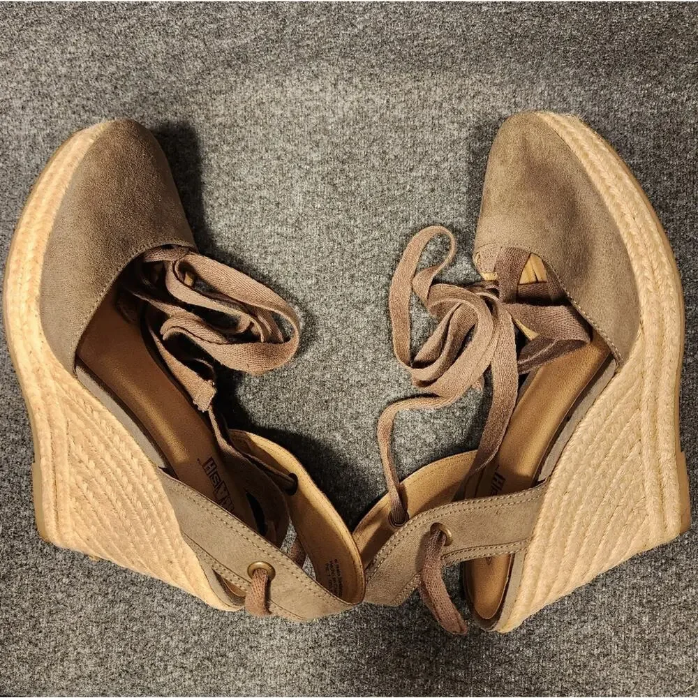 BRASH Taupe Faux Suede Lace Up Espadrille Wedge Closed Toe Sandals Womens‎ 9